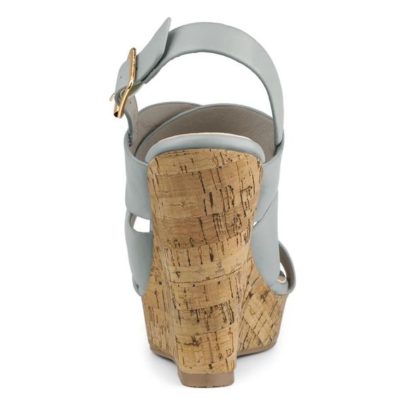 Women's Wood Wedges Platform Strappy Gray Wedge Sandals - Picture 3 of 6